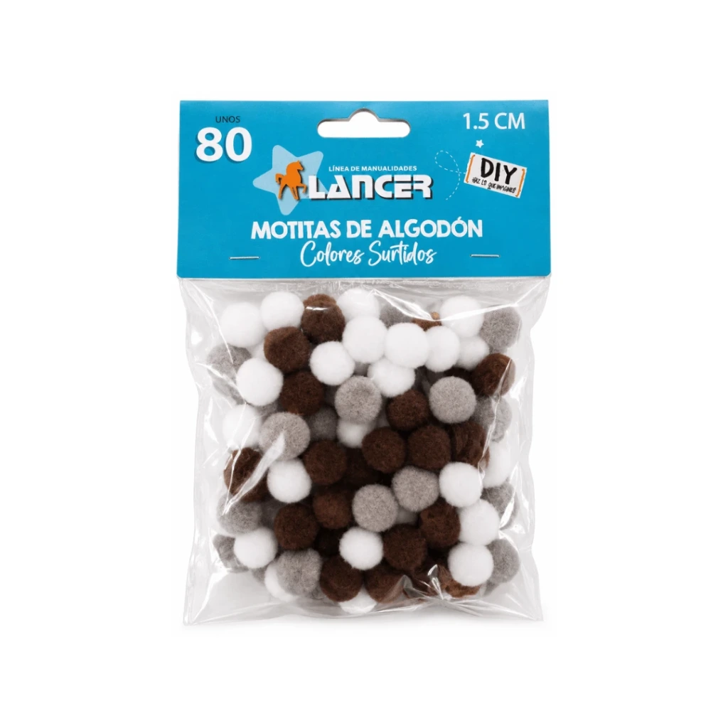 MOTITAS DE ALGODÓN COLORES GRISES SURTIDOS- 1.5CM - 80 UNIDADES
