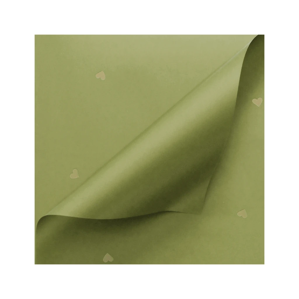 PAPEL COREANO VERDE DE CORAZONES 65MIC - 58X58CM