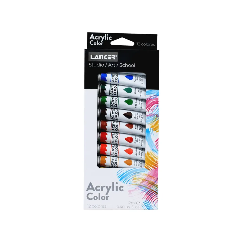 PINTURA ACRÍLICA ACRYLIC LANCER 12ML-12 COLORES