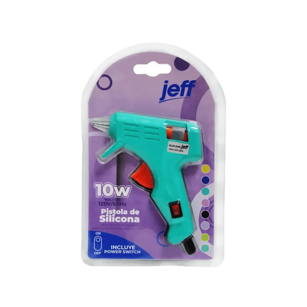 PISTOLA DE SILICÓN JEFF 10W TURQUESA CON ON/OFF