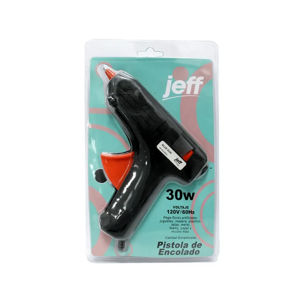 PISTOLA DE SILICÓN JEFF LARGE 30W NEGRO CON ON/OFF