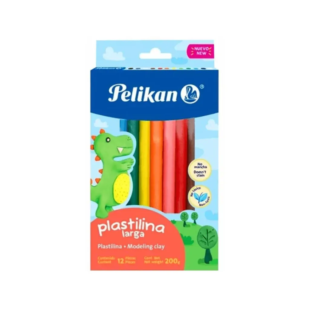 PLASTILINA PELIKAN 12 COLORES LARGA
