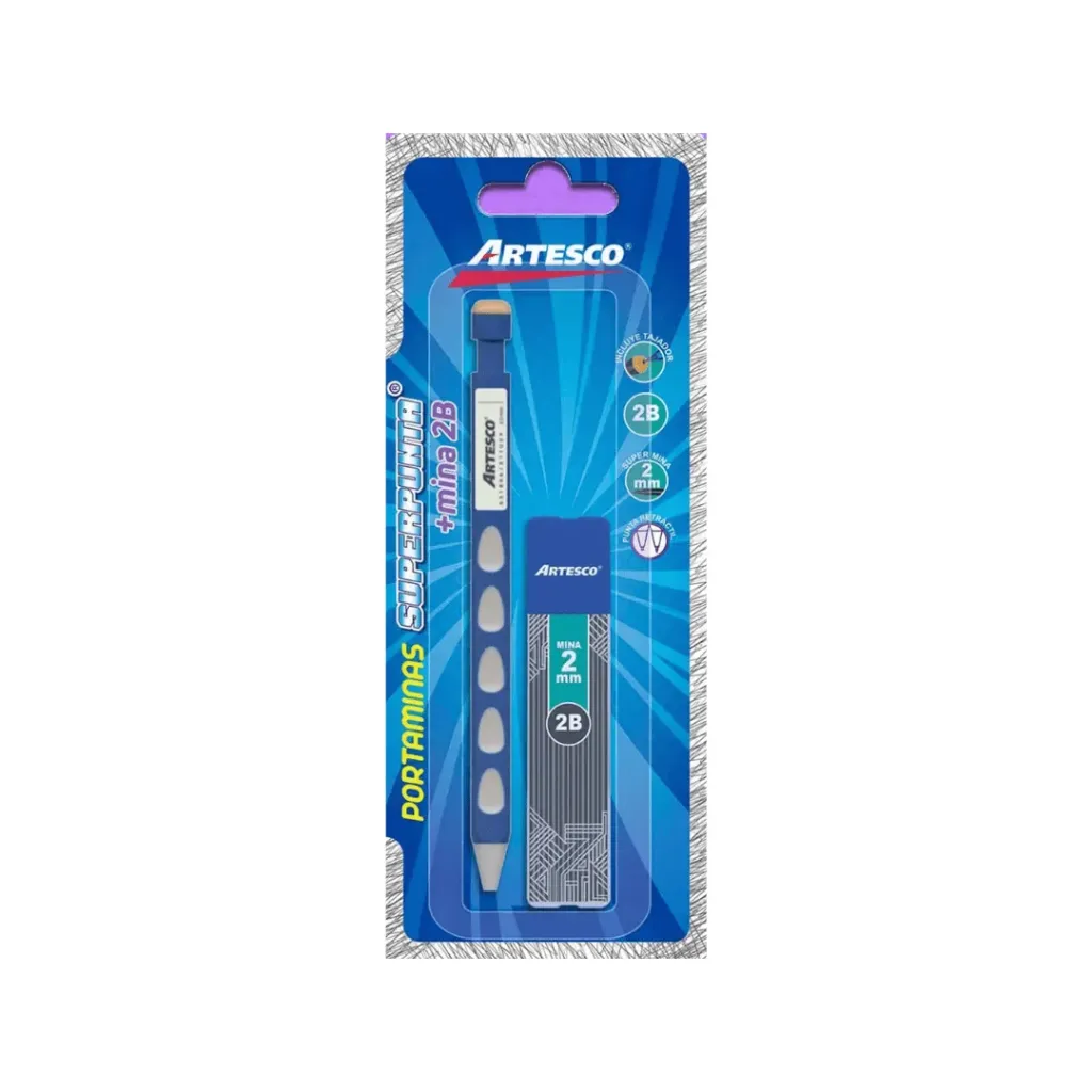PORTAMINA ARTESCO SUPERPUNTA 2B 2.0MM CON MINAS BLISTER INCLUYE SACAPUNTA