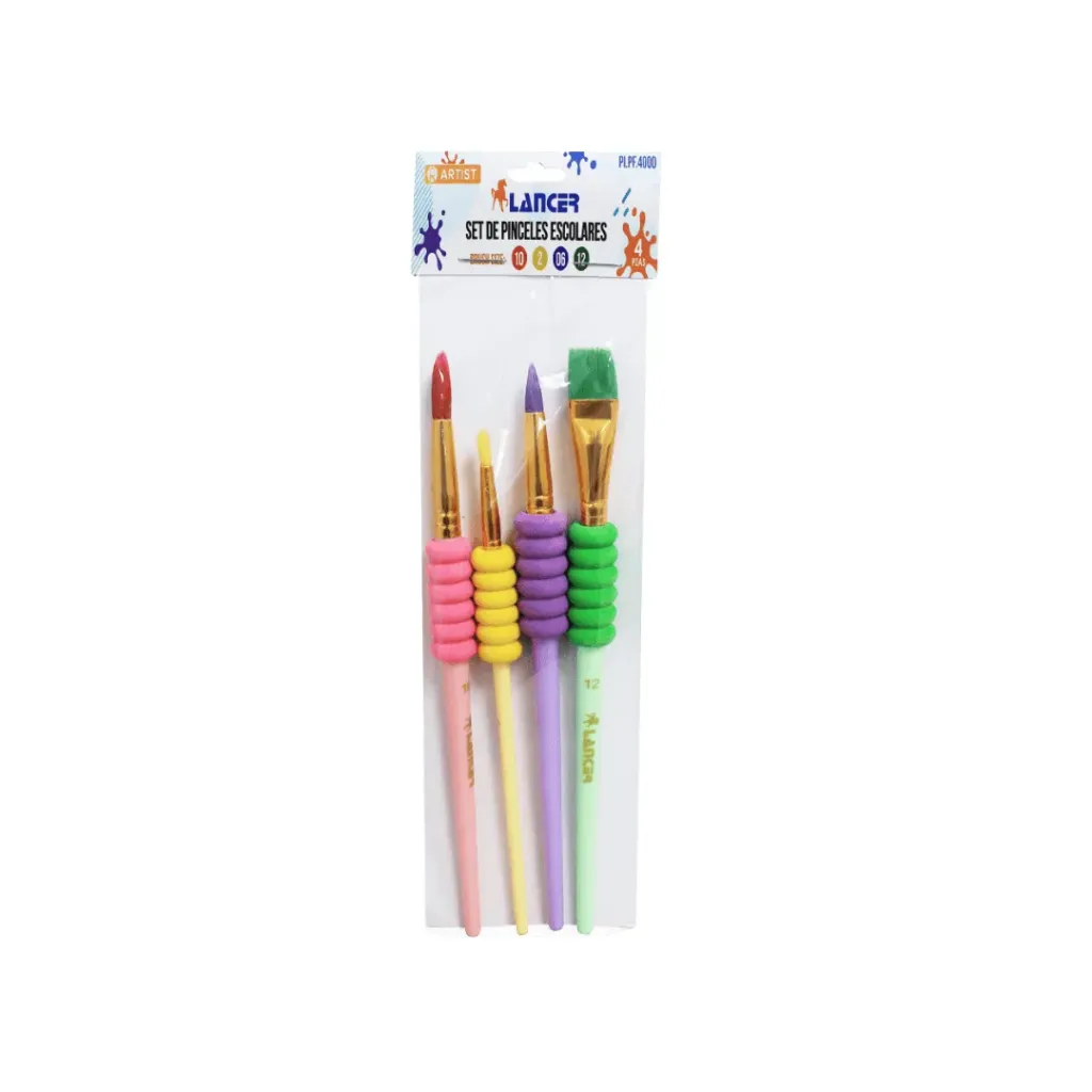 SET DE PINCELES ESCOLARES CON GRIP #2-6-10-12