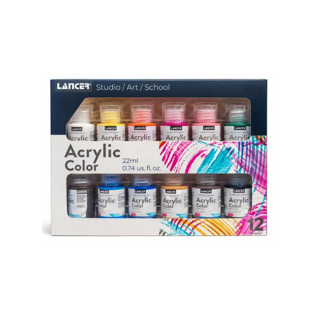 SET DE PINTURAS ACRÍLICAS ACRYLIC COLOR LANCER – 22 ML DE 12 COLORES