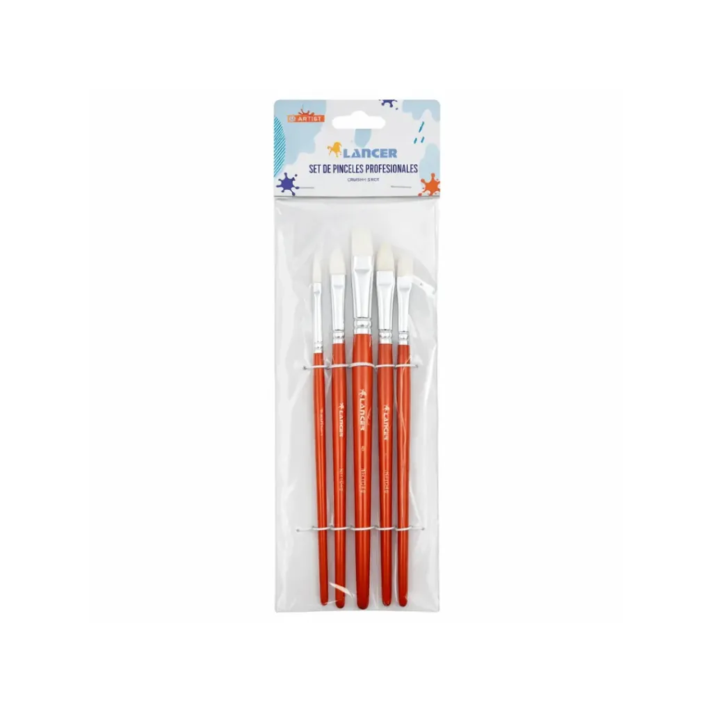 SET PINCELES ARTISTA # 1-5 (CERDA SINTÉTICA BLANCA) MANGO ROJO
