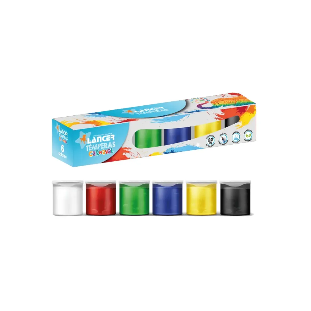 SET TEMPERAS LANCER 22ML 6 COLORES - PALETA+PINCEL