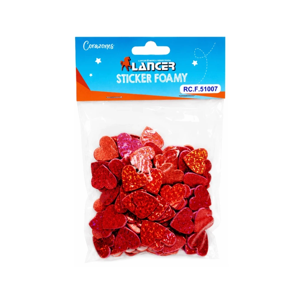 STICKER FOAMY CORAZONES TONOS ROJIZOS