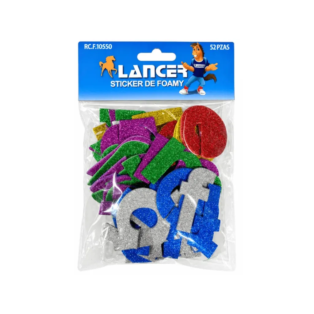 STICKER FOAMY LETRAS ESCARCHADAS ADHESIVAS LANCER (COLORES SURTIDOS)