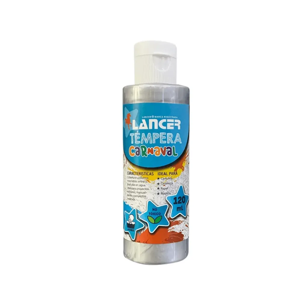 TEMPERA LANCER METALIZADA PLATA 120ML