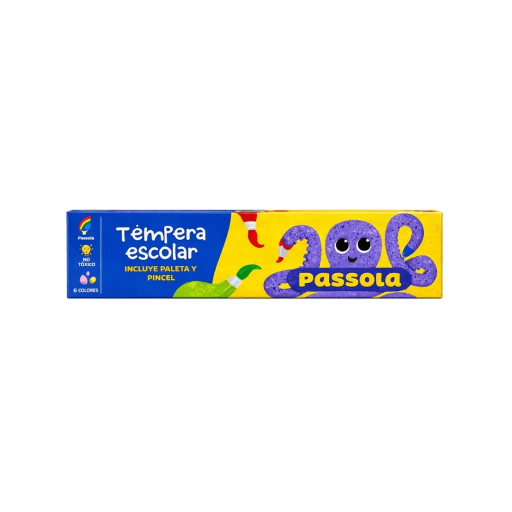 TEMPERA PASSOLA X 6 COLORES 20 ML + PALETA+PINCEL