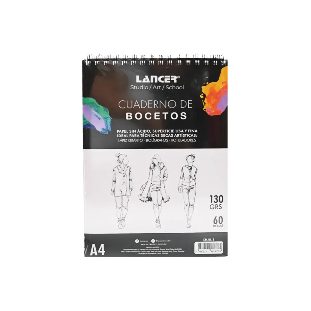 CUADERNO DE BOCETOS A4 - 130 GRS - 60 HOJAS